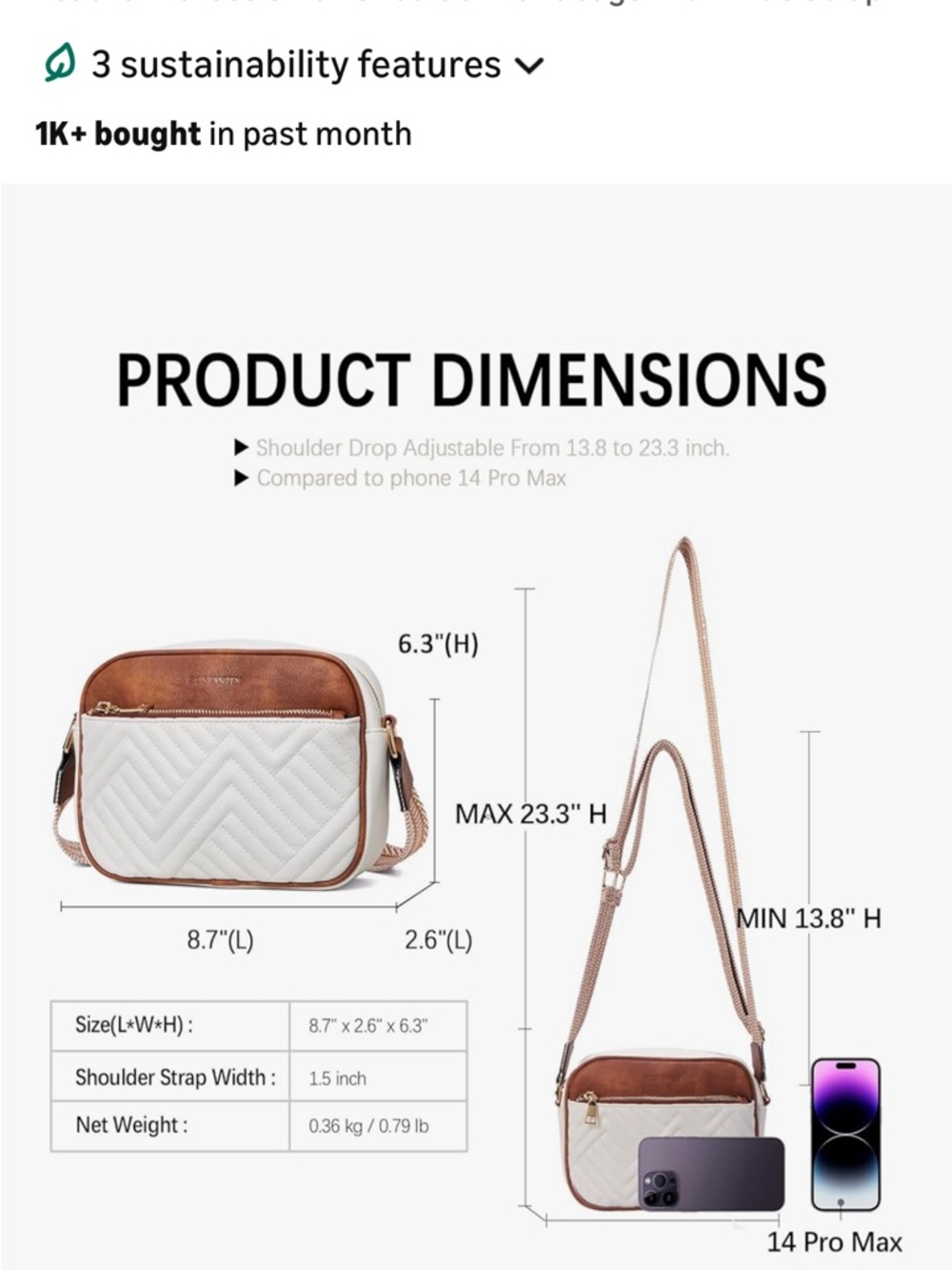 Bostanten White & Brown Quilted Crossbody Bag with Patterned Strap - Picture 3 of 9